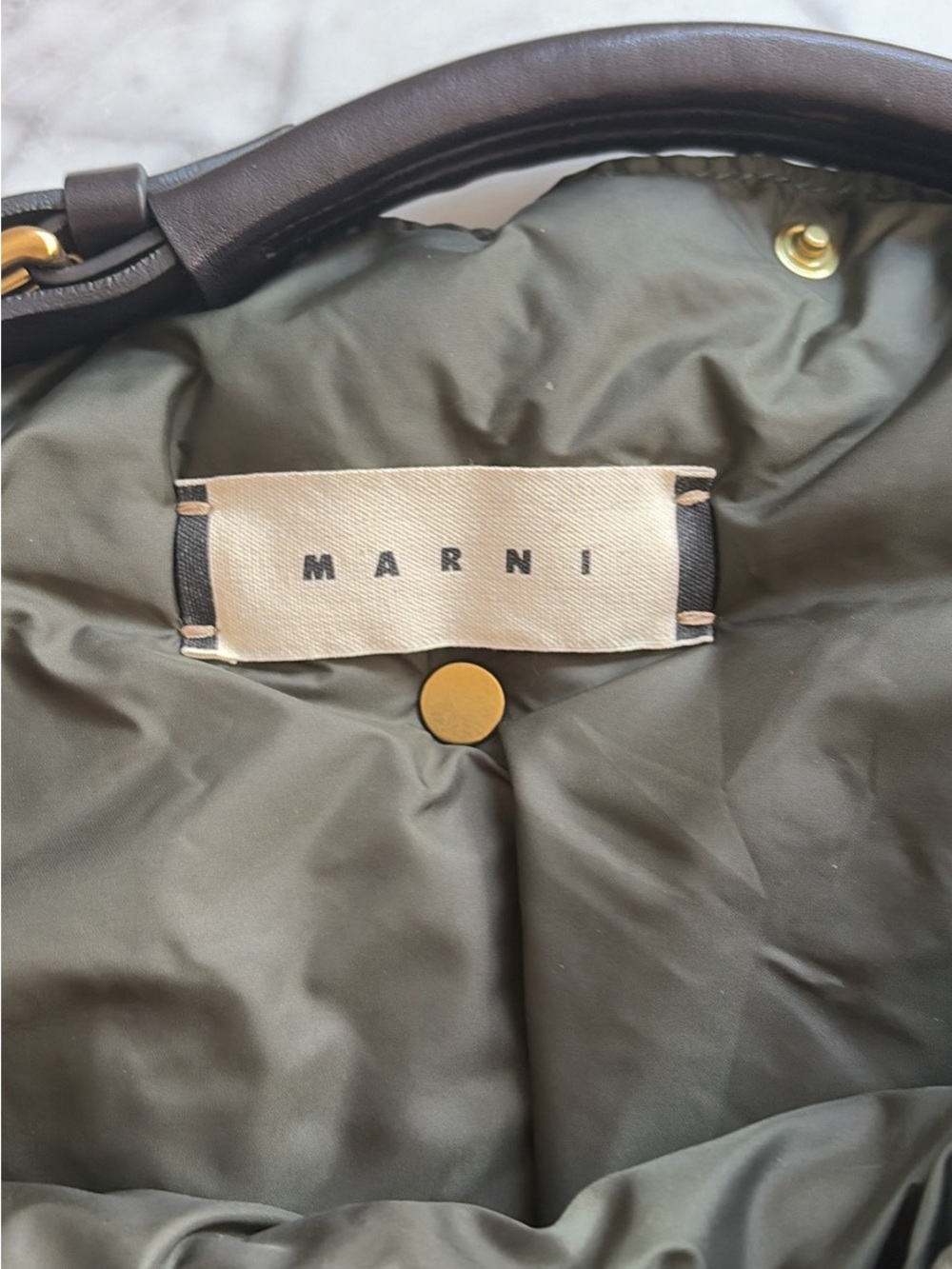 Marni Olive Green and Dark Brown Tote with Gold Hardware
